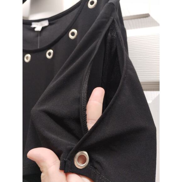 89th & Madison NWT Women's Plus Size 2X Black Grommet Neck Slit Sleeve Blouse - Picture 4 of 9